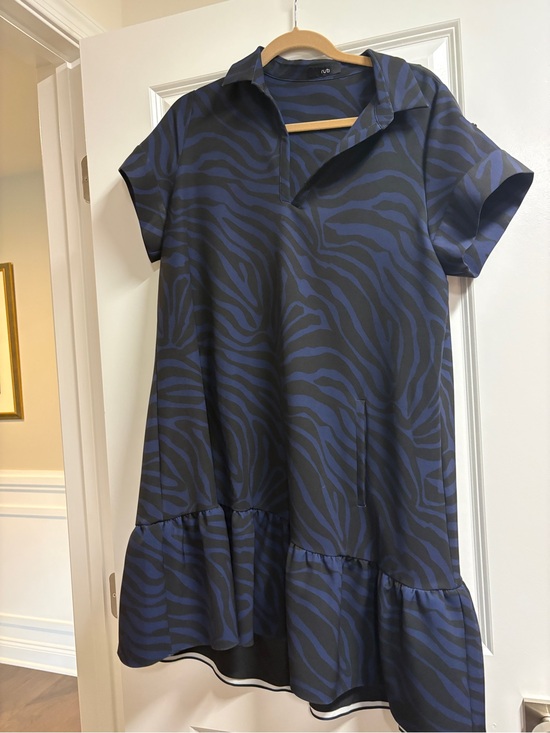 Ruti Tops - Girls Navy Zebra-Print Ruffle-Hem Casual Dress